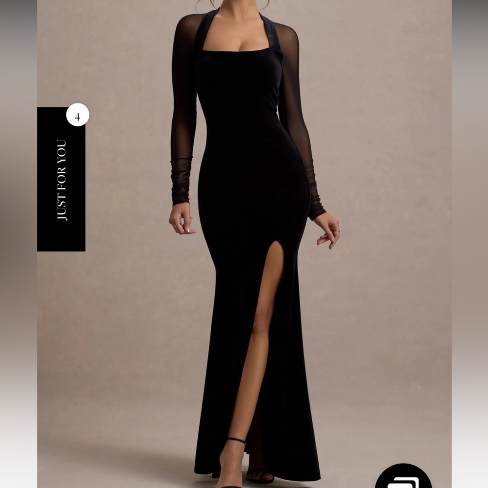 Club L London black velvet maxi dress